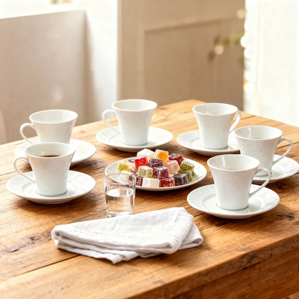 GÜRAL PORSELEN Bahar Dalı 6 Kişilik Kahve Fincan Takımı - Resim 2