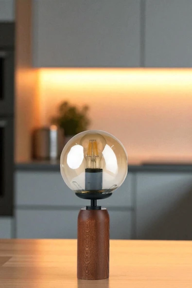 Lumexx LOLE CEVİZ BAL CAMLI MASA LAMBASI ürün görseli