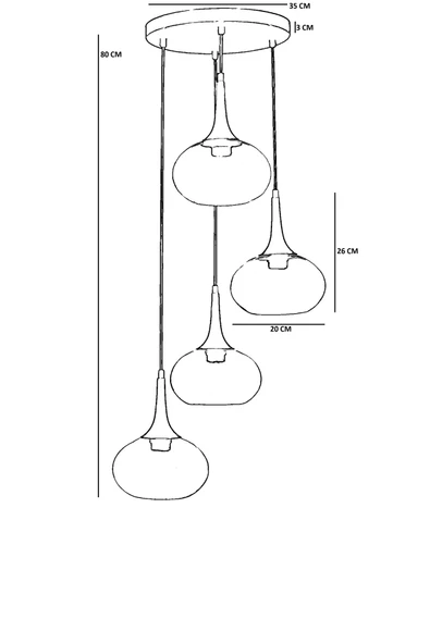 Lumexx ZARA 4 LÜ TEPSİLİ SİYAH FÜME CAMLI SARKIT - Resim 4