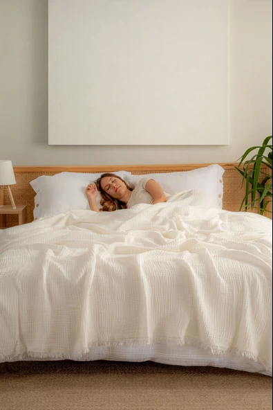 Rayme Textile Müslin Yatak Örtüsü Ultra Yumuşak Yüksek Kaliteli 4 Kat Muslin Pike (Tek Kişilik (240x280 cm) - Resim 6