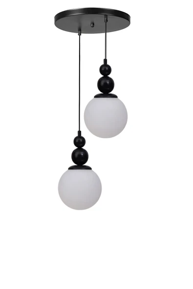 Lumexx YAREN 2 Lİ TEPSİLİ SİYAH BEYAZ CAMLI SARKIT - Resim 2