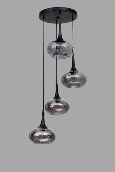 Lumexx ZARA 4 LÜ TEPSİLİ SİYAH FÜME CAMLI SARKIT - Resim 3