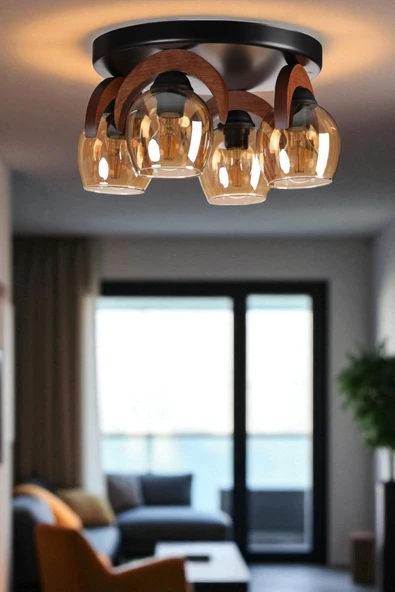 Lumexx HELENA 4 LÜ TEPSİLİ BAL CAMLI PLAFONYER AVİZE ürün görseli