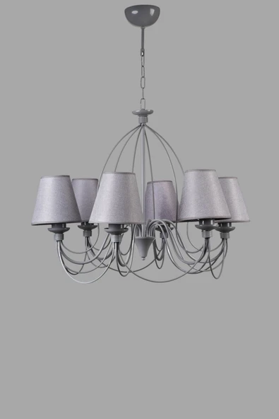 Lumexx BERFİN 6 LI GRİ HASIR GRİ ABAJRULU AVİZE - Resim 3