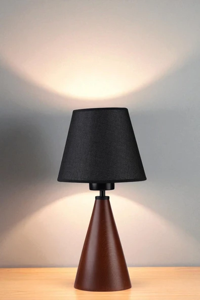 Lumexx JUNO CEVİZ HASIR SİYAH ABAJURLU MASA LAMBASI - Resim 2