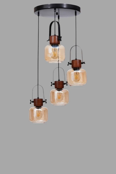 Lumexx MASAL 4 LÜ TEPSİLİ SİYAH BAL CAMLI SARKIT - Resim 4