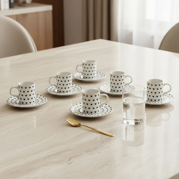 GÜRAL PORSELEN Camelia 12 Parça 6 Kişilik Kahve Fincan Takımı 6656 - Resim 2