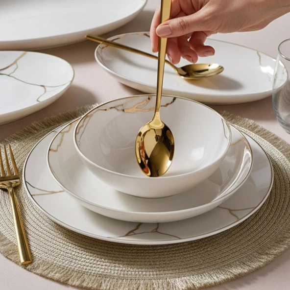 GÜRAL PORSELEN Camelia 54 Parça 12 Kişilik Yemek Takımı 6687 - Resim 6