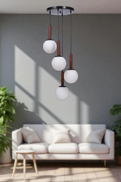 Lumexx IŞIL 4 LÜ TEPSİLİ CEVİZ BEYAZ CAMLI SARKIT ürün görseli