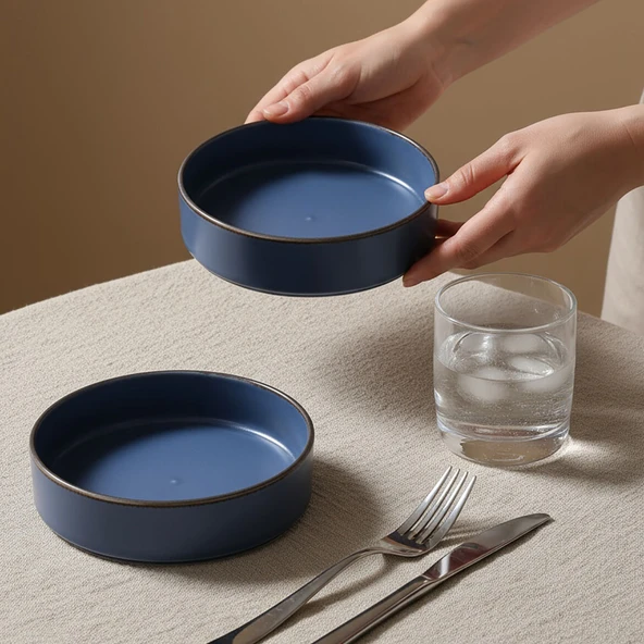 GÜRAL PORSELEN Ese Valeron 2 Adet 18 cm Salata Kasesi Mat Mavi 26L ürün görseli 1