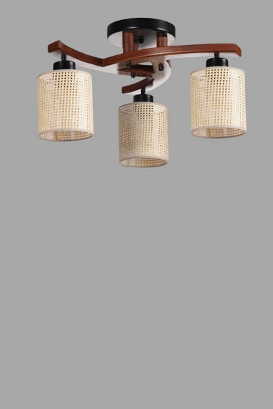 Lumexx WESTON 3 LÜ CEVİZ PETEK ABAJURLU PLOFONYER AVİZE - Resim 3