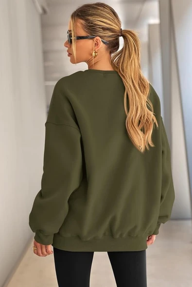 Genıus Store Kadın Sweatshirt Oversize Geniş Kalıp İçi Şardonlu Bisiklet Yaka Oversize Sweatshirt KADIN-SWEATSHIRT - Resim 11