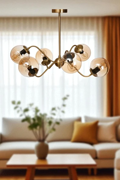 Lumexx YENİ AHTAPOT 6 LI ESKİTME BAL CAMLI AVİZE ürün görseli