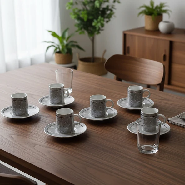 GÜRAL PORSELEN Camelia 12 Parça 6 Kişilik Kahve Fincan Takımı 6707 - Resim 2