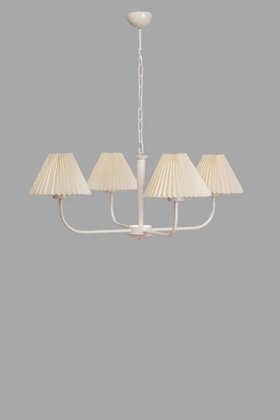 Lumexx APOLLO 4 LÜ BEYAZ PİLELİ KREM ABAJURLU AVİZE - Resim 3