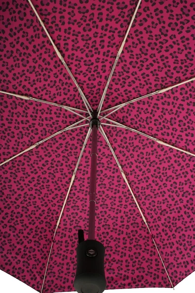 Kadınlar İçin Otomatik Şemsiye Pembe Leopar Desen - Resim 3