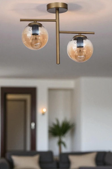 Lumexx TERRA 2 Lİ ESKİTME BAL CAMLI PLAFONYER AVİZE ürün görseli