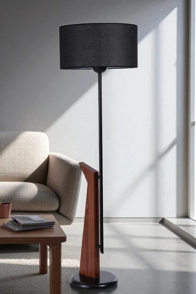 Lumexx BERZAN CEVİZ LAMBADER SİLİNDİR HASIR SİYAH ABAJURLU ürün görseli