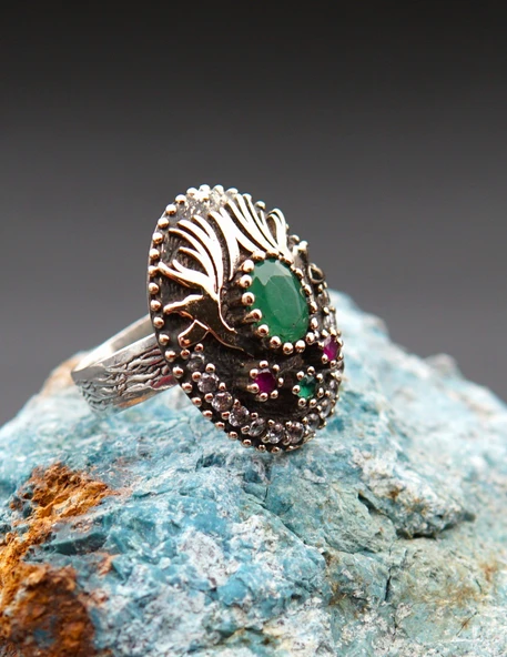 925 Ayar Gümüş ve Piriinç Kadın Yüzük sy00097 - Resim 4