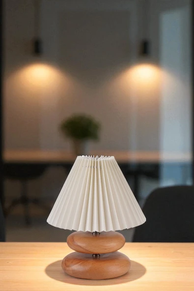 Lumexx MARS NATUREL PİLELİ KREM ABAJURLU MASA LAMBASI - Resim 2