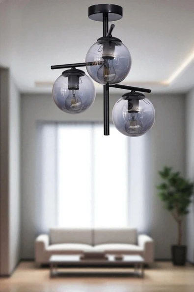 Lumexx TERRA 3 LÜ SİYAH FÜME CAMLI PLAFONYER AVİZE ürün görseli