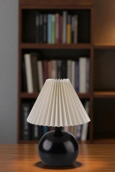 Lumexx OLİVER SİYAH PİLELİ KREM ABAJURLU MASA LAMBASI - Resim 2