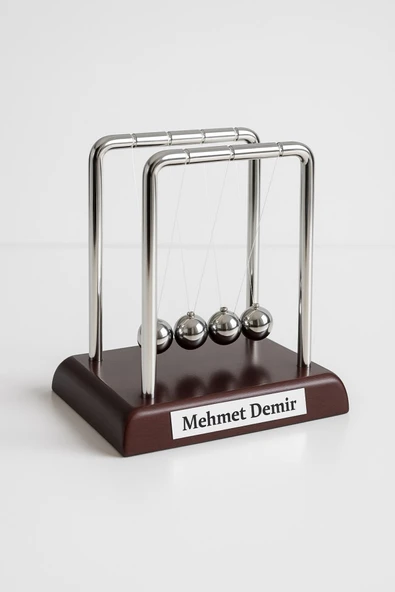 İsim Yazılı Kişiye Özel Newton Sarkaçı Metal Denge Topu Masaüstü Ofis Şık Dekoratif Hediye Küçük Boy - Resim 5