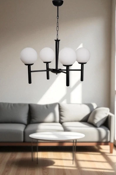 Lumexx LUKE 4 LÜ SİYAH BEYAZ CAMLI AVİZE ürün görseli