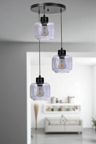 Lumexx PARLA 3 LÜ TEPSİLİ SİYAH FÜME CAMLI SARKIT ürün görseli