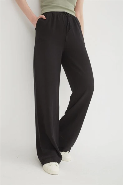 FASHION FRIENDS KADIN GENİŞ PAÇA KETEN PANTOLON 25Y0608K1 - 6