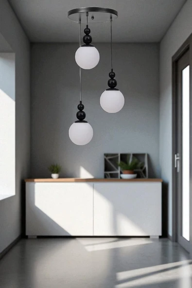 Lumexx YAREN 3 LÜ TEPSİLİ SİYAH BEYAZ CAMLI SARKIT ürün görseli