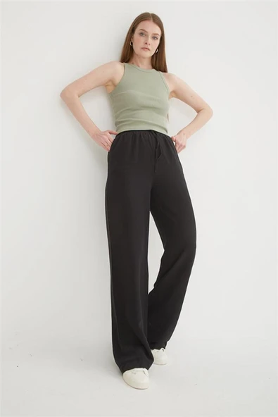 FASHION FRIENDS KADIN GENİŞ PAÇA KETEN PANTOLON 25Y0608K1 - 5