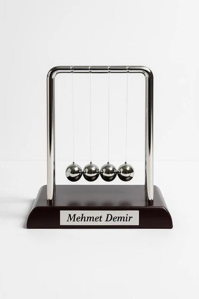 İsim Yazılı Kişiye Özel Newton Sarkaçı Metal Denge Topu Masaüstü Ofis Şık Dekoratif Hediye Küçük Boy - Resim 6