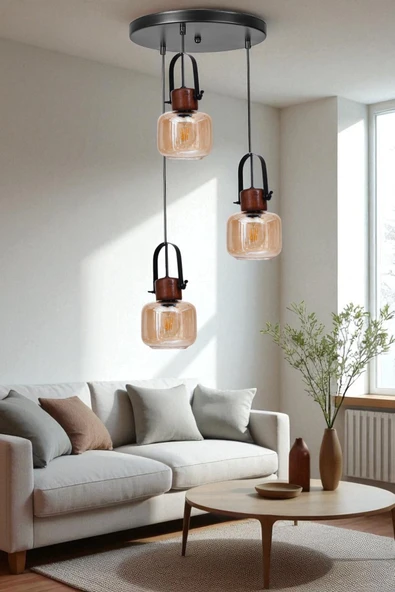 Lumexx MASAL 3 LÜ TEPSİLİ SİYAH BAL CAMLI SARKIT ürün görseli