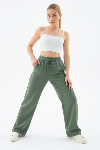 FASHION FRIENDS KADIN GENİŞ PAÇA KETEN PANTOLON 25Y0608K1 - 2