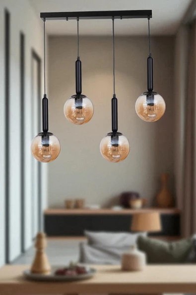 Lumexx SEZGİ 4 LÜ SIRALI SİYAH BAL CAMLI SARKIT ürün görseli