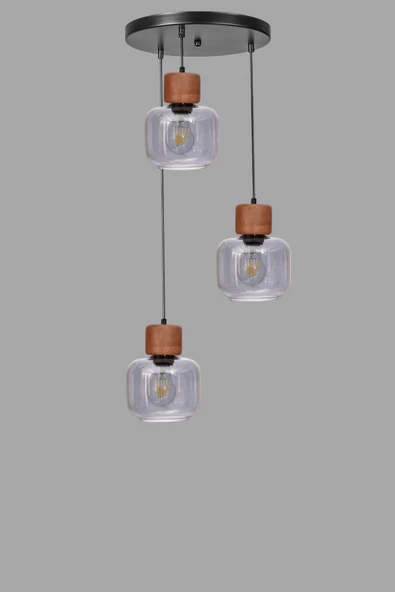 Lumexx LİDYA 3 LÜ TEPSİLİ SİYAH FÜME CAMLI SARKIT - Resim 3