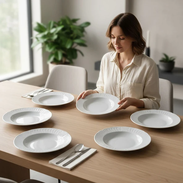 GÜRAL PORSELEN Sembol 6 Parça 22 cm Çukur Yemek Tabağı ürün görseli 1