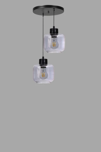 Lumexx PARLA 2 Lİ TEPSİLİ SİYAH FÜME CAMLI SARKIT - Resim 3