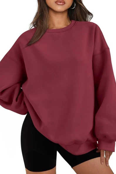 Genıus Store Kadın Sweatshirt Oversize Geniş Kalıp İçi Şardonlu Bisiklet Yaka Oversize Sweatshirt KADIN-SWEATSHIRT - Resim 4