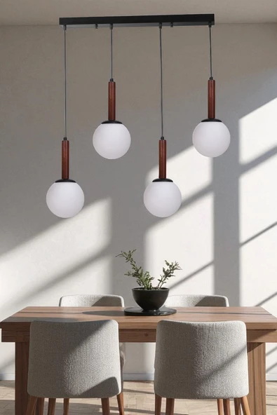 Lumexx IŞIL 4 LÜ SIRALI CEVİZ BEYAZ CAMLI SARKIT ürün görseli