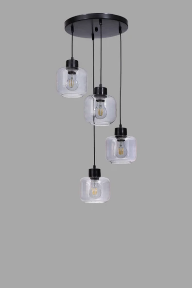 Lumexx PARLA 4 LÜ TEPSİLİ SİYAH FÜME CAMLI SARKIT - Resim 3