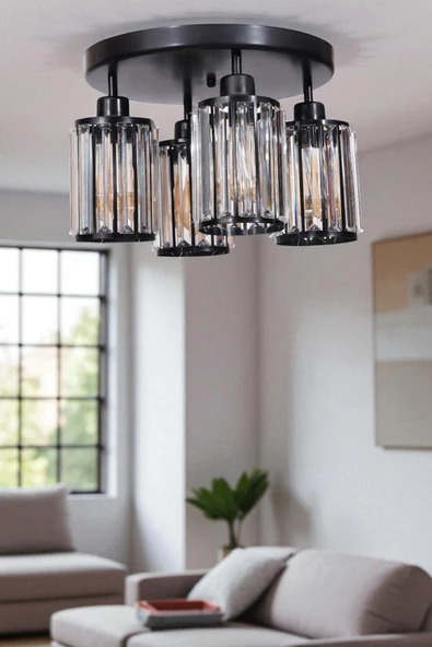 Lumexx HUGO 4 LÜ TEPSİLİ SİYAH PLAFONYER AVİZE ürün görseli