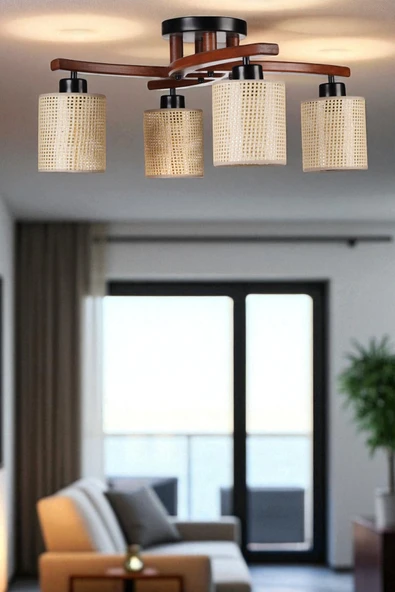 Lumexx WESTON 4 LÜ CEVİZ PETEK ABAJURLU PLOFONYER AVİZE ürün görseli