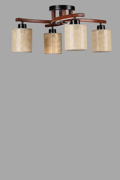 Lumexx WESTON 4 LÜ CEVİZ PETEK ABAJURLU PLOFONYER AVİZE - Resim 3