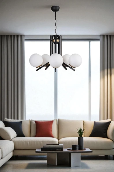 Lumexx YENİ RUBY 5 Lİ SİYAH BEYAZ CAMLI AVİZE ürün görseli