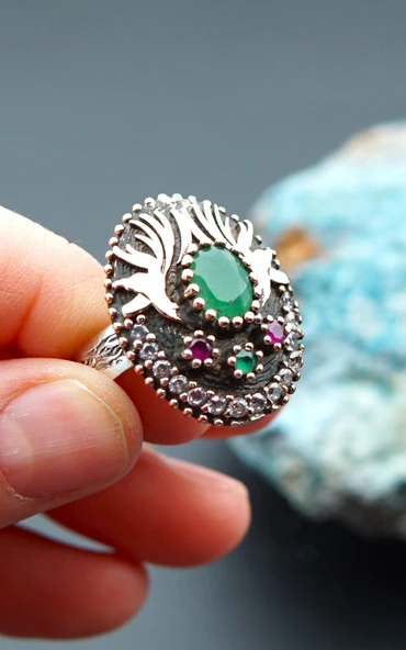 925 Ayar Gümüş ve Piriinç Kadın Yüzük sy00097 - Resim 6