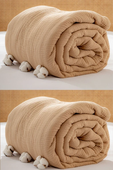 Rayme Textile Müslin Yatak Örtüsü Ultra Yumuşak Yüksek Kaliteli 4 Kat Muslin Pike (Tek Kişilik (240x280 cm) - Resim 4