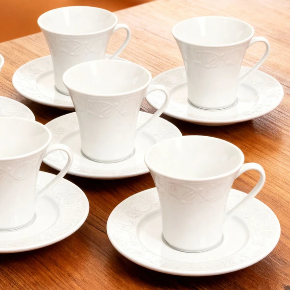 GÜRAL PORSELEN Bahar Dalı 6 Kişilik Kahve Fincan Takımı - Resim 5