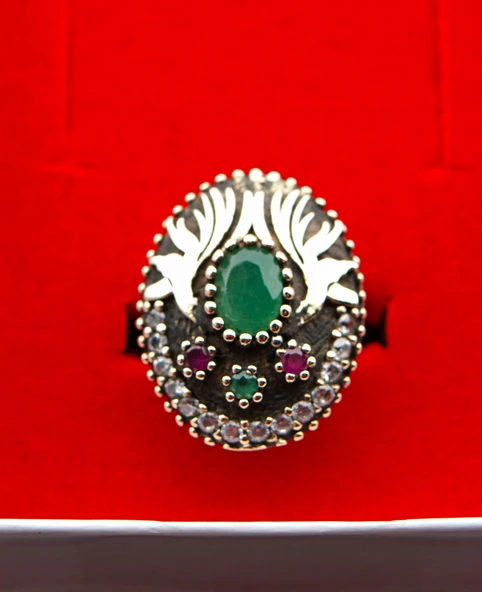 925 Ayar Gümüş ve Piriinç Kadın Yüzük sy00097 - Resim 2